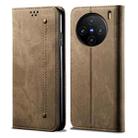 For vivo X100 Denim Texture Flip Leather Phone Case(Khaki) - 1