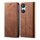 For vivo Y03 4G Denim Texture Flip Leather Phone Case(Brown) - 1