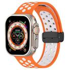For Apple Watch Ultra 49mm Magnetic Buckle Silicone Watch Band(Orange White) - 1