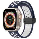 For Apple Watch Ultra 49mm Magnetic Buckle Silicone Watch Band(Navy White) - 1