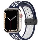 For Apple Watch 8 41mm Magnetic Buckle Silicone Watch Band(Navy White) - 1