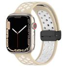 For Apple Watch 8 41mm Magnetic Buckle Silicone Watch Band(Khaki White) - 1