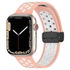 For Apple Watch 8 45mm  Magnetic Buckle Silicone Watch Band(Pink White) - 1
