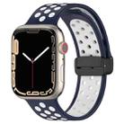 For Apple Watch 8 45mm  Magnetic Buckle Silicone Watch Band(Navy White) - 1