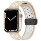 For Apple Watch 7 41mm Magnetic Buckle Silicone Watch Band(Khaki White) - 1