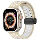 For Apple Watch SE 2023 44mm Magnetic Buckle Silicone Watch Band(Khaki White) - 1