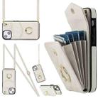 For iPhone 14 Plus Rhombic Texture Card Bag Phone Case with Long Lanyard(White) - 1