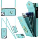 For iPhone 14 Plus Rhombic Texture Card Bag Phone Case with Long Lanyard(Mint Green) - 1