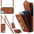 For iPhone 14 Plus Rhombic Texture Card Bag Phone Case with Long Lanyard(Brown) - 1