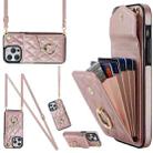 For iPhone 14 Pro Rhombic Texture Card Bag Phone Case with Long Lanyard(Rose Gold) - 1