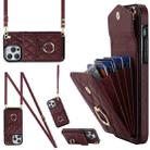 For iPhone 14 Pro Rhombic Texture Card Bag Phone Case with Long Lanyard(Wine Red) - 1