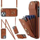 For iPhone 14 Pro Rhombic Texture Card Bag Phone Case with Long Lanyard(Brown) - 1