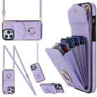 For iPhone 14 Pro Rhombic Texture Card Bag Phone Case with Long Lanyard(Light Purple) - 1