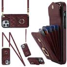 For iPhone 14 Pro Max Rhombic Texture Card Bag Phone Case with Long Lanyard(Wine Red) - 1