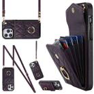 For iPhone 14 Pro Max Rhombic Texture Card Bag Phone Case with Long Lanyard(Dark Purple) - 1