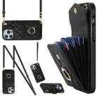 For iPhone 13 Pro Max Rhombic Texture Card Bag Phone Case with Long Lanyard(Black) - 1
