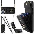 For iPhone 13 Pro Rhombic Texture Card Bag Phone Case with Long Lanyard(Black) - 1