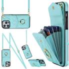 For iPhone 13 Pro Rhombic Texture Card Bag Phone Case with Long Lanyard(Mint Green) - 1