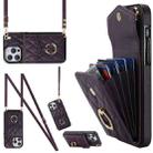 For iPhone 12 / 12 Pro Rhombic Texture Card Bag Phone Case with Long Lanyard(Dark Purple) - 1