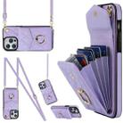 For iPhone 12 / 12 Pro Rhombic Texture Card Bag Phone Case with Long Lanyard(Light Purple) - 1