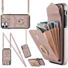 For iPhone 11 Pro Max Rhombic Texture Card Bag Phone Case with Long Lanyard(Rose Gold) - 1