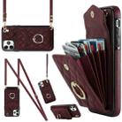 For iPhone 11 Pro Max Rhombic Texture Card Bag Phone Case with Long Lanyard(Wine Red) - 1