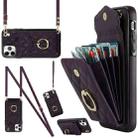 For iPhone 11 Pro Max Rhombic Texture Card Bag Phone Case with Long Lanyard(Dark Purple) - 1