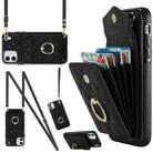 For iPhone 11 Rhombic Texture Card Bag Phone Case with Long Lanyard(Black) - 1