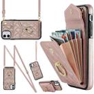 For iPhone 11 Rhombic Texture Card Bag Phone Case with Long Lanyard(Rose Gold) - 1