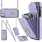 For iPhone 11 Rhombic Texture Card Bag Phone Case with Long Lanyard(Light Purple) - 1