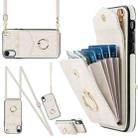 For iPhone XR Rhombic Texture Card Bag Phone Case with Long Lanyard(White) - 1