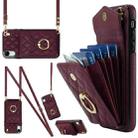 For iPhone XR Rhombic Texture Card Bag Phone Case with Long Lanyard(Wine Red) - 1