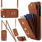 For iPhone XR Rhombic Texture Card Bag Phone Case with Long Lanyard(Brown) - 1