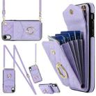 For iPhone XR Rhombic Texture Card Bag Phone Case with Long Lanyard(Light Purple) - 1
