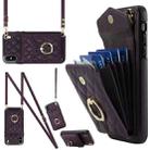 For iPhone XS Max Rhombic Texture Card Bag Phone Case with Long Lanyard(Dark Purple) - 1