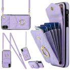 For iPhone XS Max Rhombic Texture Card Bag Phone Case with Long Lanyard(Light Purple) - 1