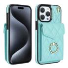 For iPhone 15 Pro Rhombic Texture Card Bag Phone Case with Long Lanyard(Mint Green) - 1