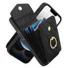 For iPhone 16e Rhombic Texture Card Bag Phone Case with Long Lanyard(Black) - 1