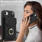 For iPhone 16e Rhombic Texture Card Bag Phone Case with Long Lanyard(Black) - 3