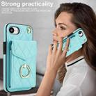 For iPhone 16e Rhombic Texture Card Bag Phone Case with Long Lanyard(Mint Green) - 3