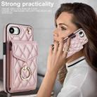 For iPhone 16e Rhombic Texture Card Bag Phone Case with Long Lanyard(Rose Gold) - 3