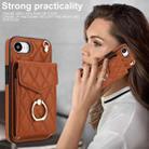 For iPhone 16e Rhombic Texture Card Bag Phone Case with Long Lanyard(Brown) - 3