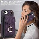 For iPhone 16e Rhombic Texture Card Bag Phone Case with Long Lanyard(Dark Purple) - 3