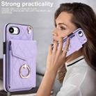 For iPhone 16e Rhombic Texture Card Bag Phone Case with Long Lanyard(Light Purple) - 3