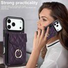 For iPhone 17 Pro Max Rhombic Texture Card Bag Phone Case with Long Lanyard(Dark Purple) - 3