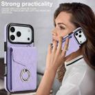 For iPhone 17 Pro Max Rhombic Texture Card Bag Phone Case with Long Lanyard(Light Purple) - 3