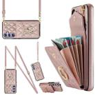 For Samsung Galaxy A54 5G Rhombic Texture Card Bag Phone Case with Long Lanyard(Rose Gold) - 1