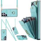 For Samsung Galaxy S23 Ultra 5G Rhombic Texture Card Bag Phone Case with Long Lanyard(Mint Green) - 1