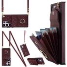 For Samsung Galaxy S23 Ultra 5G Rhombic Texture Card Bag Phone Case with Long Lanyard(Wine Red) - 1