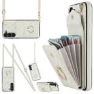 For Samsung Galaxy S23+ 5G Rhombic Texture Card Bag Phone Case with Long Lanyard(White) - 1